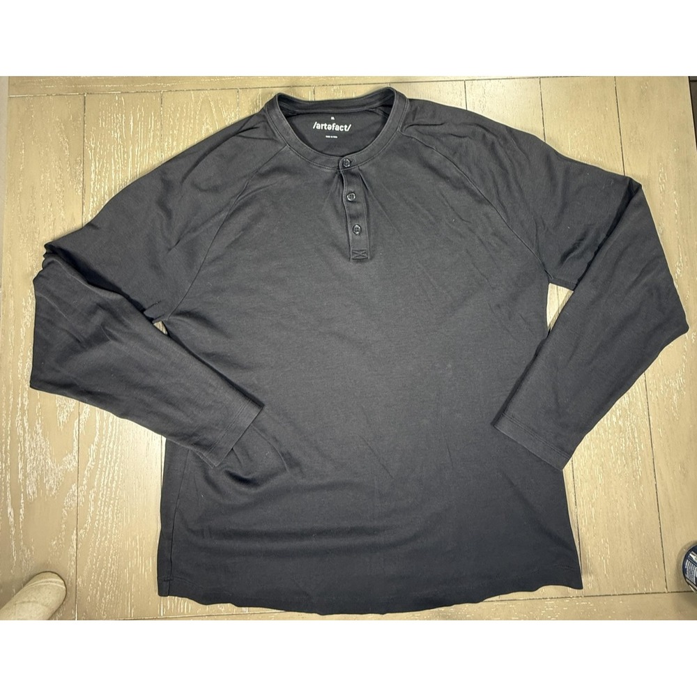 Artefact Henley Shirt Mens XL Black Long Sleeve 100% Pima‎ Cotton Casual Soft
